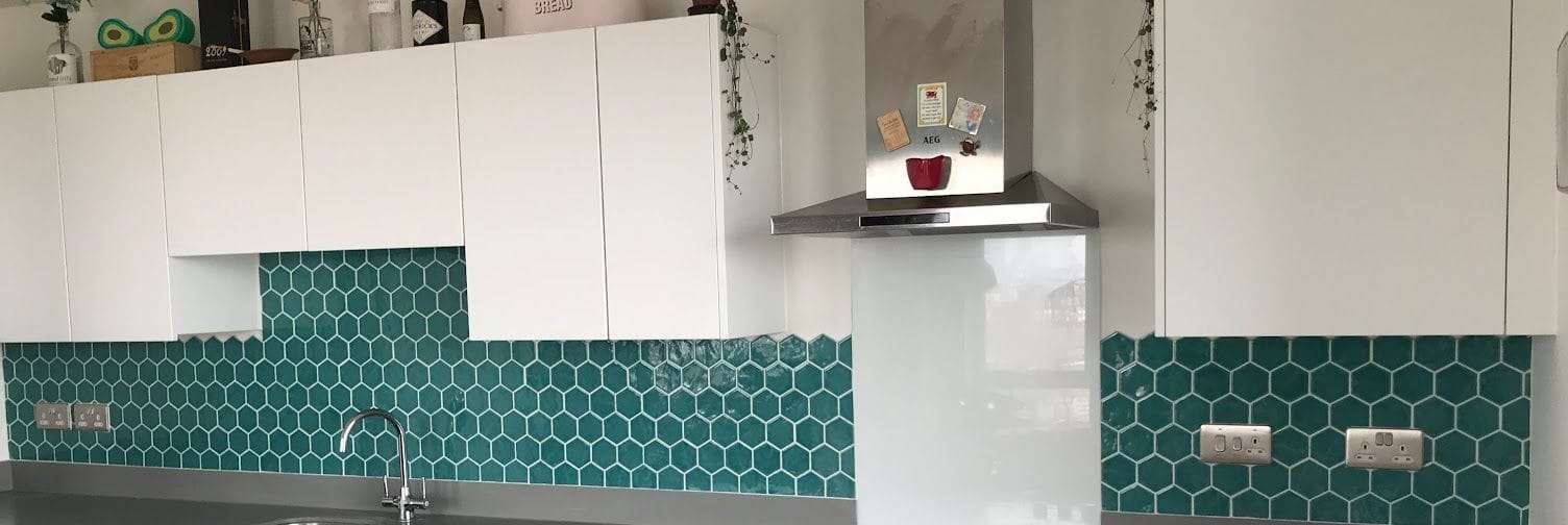 Teal hexagon splashback, by Roman Tiling Services